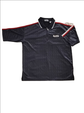 FILA Holographic Navy Polo with Red & White Shoulder Stripes